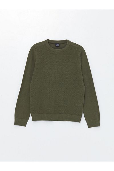 LC Waikiki LCW Kids, verde mat, decolteu, texturat, tricotaje pentru băieți