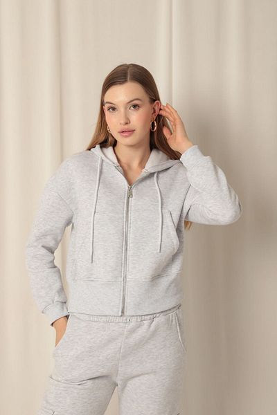 Lukas Three Thread Zip Hooded Short Light Gray Sweat