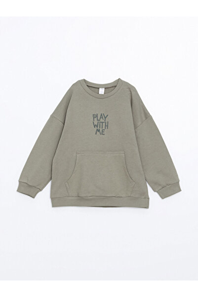 LC Waikiki LCW Kids Yeşil Bisiklet Yaka Uzun Kollu Baskılı Erkek Bebek Sweatshirt ve Eşofman Alt 2'li Takım