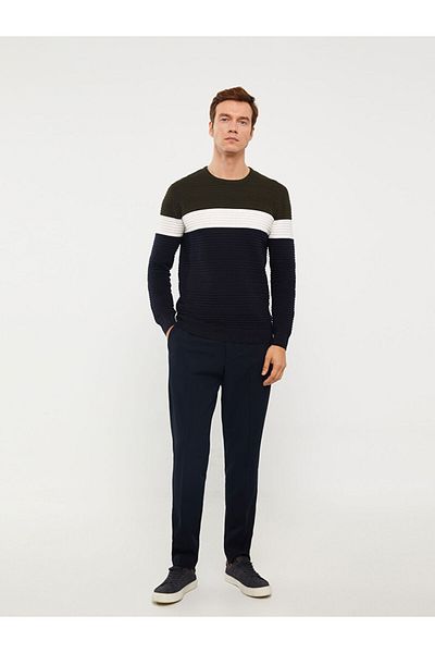 LC Waikiki Men's Knitwear Sweater - Crew Neck, Long Sleeve, Color Block