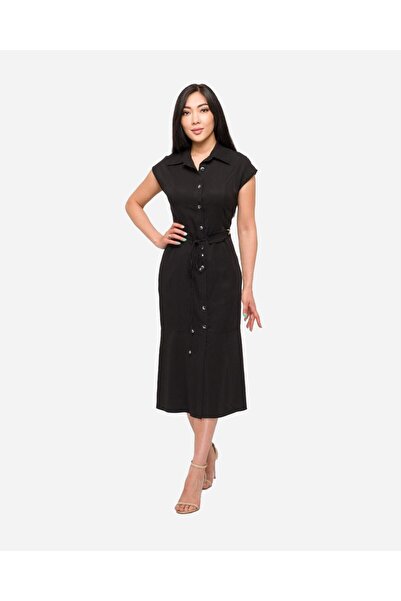 Women's Black Strap Soft Viscose Fabric Dress | Frn Line