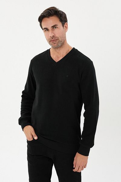 Tony Montana Кадифен суитшърт с V-образно деколте Selanik Basic - KS-1401