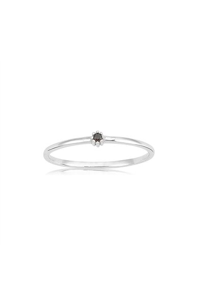 FasekGold Gümüş Yüzük - 0.05 CT Smoky Taşlı Minimal İnce Tel 925 Ayar Gümüş Y...