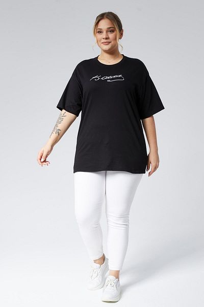Seamoda Tricou oversize cu mânecă scurtă, cu imprimeu semnătură Ataturk, de bază, confortabil, negru