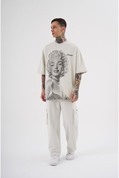 Machinist Ανδρικό μπλουζάκι Marilyn Monrou με στάμπα σε γκρι χρώμα