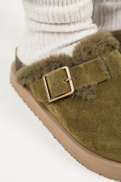 Manijero (Zeta 2 Fur Platform) Γυναικείες αγκράφες από γνήσιο δέρμα Sabo Khaki