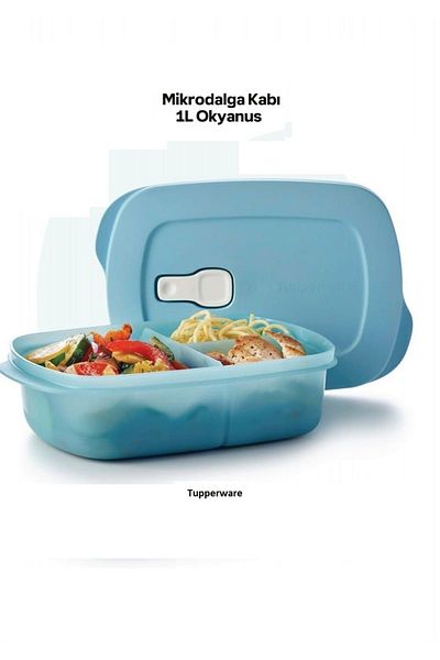 Tupperware Blue Compartmented Lunch Box - Microwave Compatible, Leak-Proof, 1 Liter