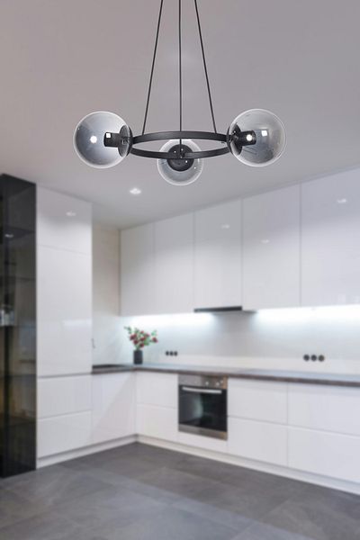 Modavize Owen Modern Design Kitchen Bedroom Hall Living Room Black Color Smoked Glass 3-Piece Chandelier