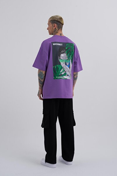 Machinist Μωβ Oversize T-Shirt - Reckless Leaves Printed