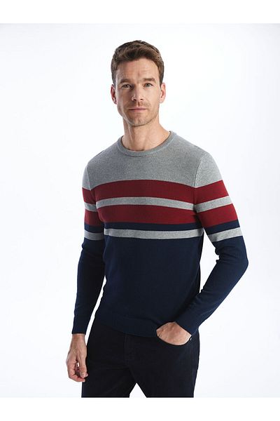 LC Waikiki Men's Striped Knitwear Sweater - Crew Neck, Long Sleeve