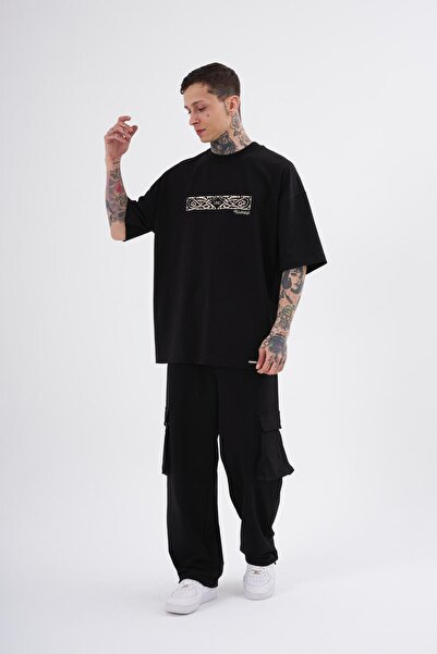 Machinist Ethnic εμπριμέ ανδρικό υπερμεγέθη μαύρο μπλουζάκι