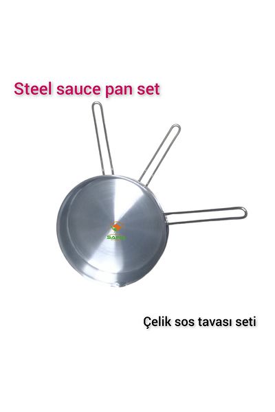 SAFİR ÇAY KAZANLARI Sapphire 430 Quality Steel Sauce Pan - 3 Pieces 20 cm Large Size Sauce Bowl