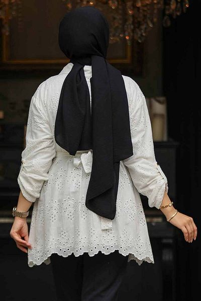 Neva Style Tunica Hijab cu dantela alba - 14252B