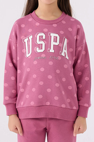U.S. Polo Assn. Kız Çocuk Pembe Puantiyeli Üç İplik Eşofman Takımı