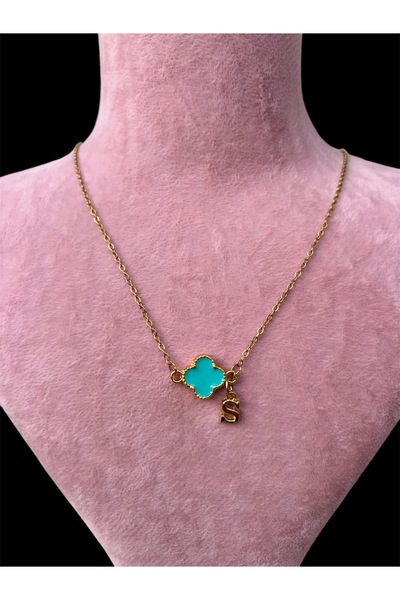 derokas Yonca Cleff Çelik Harfli Yeni Ürün Zarif Şık Trend Gold Kolye