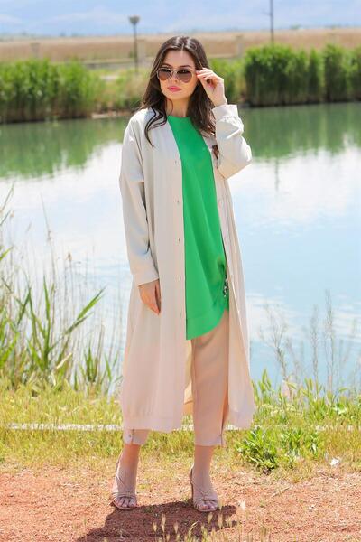 Puane V-Neck Aerobin Women's Hood - Front Button, Puane, 10244 BEIGE