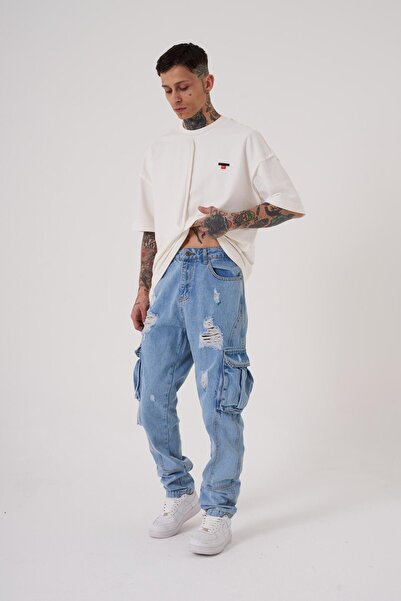 Machinist Ανδρικό μπλε τζιν Cargo με φαρδύ κόψιμο