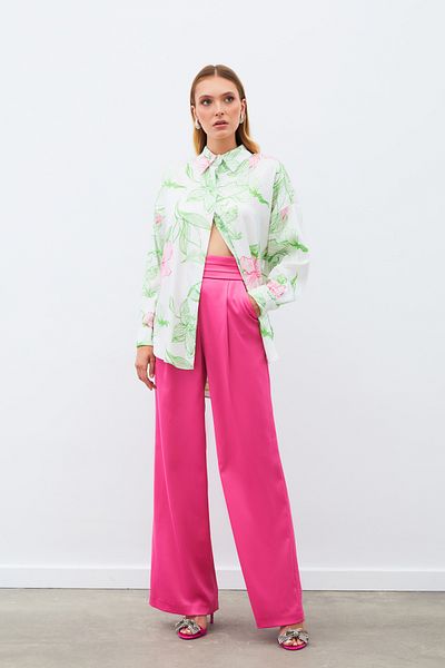 Sateen Colorful Patterned Casual Shirt - Green