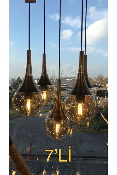 Lamp24 DAMLA SERİSİ 7’Lİ YUVARLAK TEPSİLİ AVİZE - ESKİTME DETAYLI