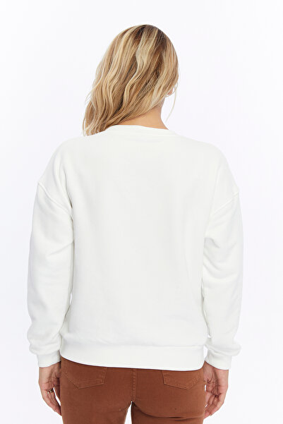 Gidia Velvet Be Yourself Patterned Ecru Soft Textured Regular Fit Crew Neck Women's Sweatshirt