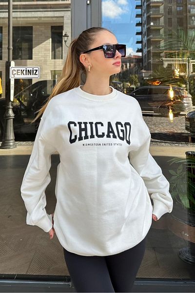 Seeh Ecru Crew Neck Printed Sweatshirt Sh127