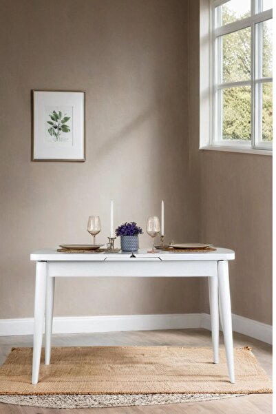 Woodenbend Andre Beyaz Ahşap Retro Açılır Dikdörtgen Masa 70x127 – Modern ve Şık Yemek Masası