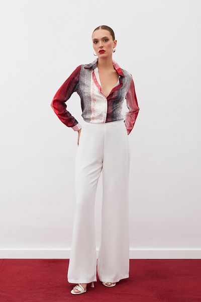 Sateen Patterned Plain Shirt - Red