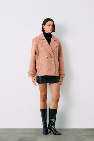 Sateen Boucle Short Coat - Powder