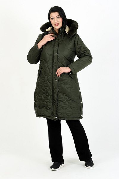 By Alba Collection Women's Khaki Long Woolen Quilted Plus Size Coat