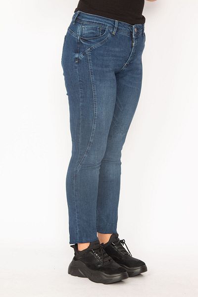 Şans Γυναικείο μεγάλου μεγέθους Navy Blue Side Seam Λεπτομερές πλυμένο εφέ 5 τζιν 65n29559
