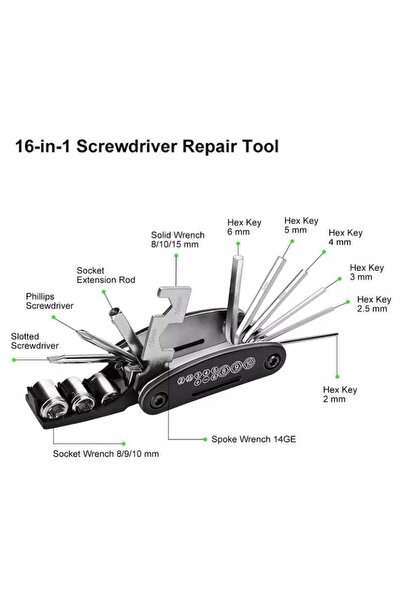 SARİSSA BİSİKLET 15 Fonksiyonlu Bisiklet Çakı Alyan Anahtar Takımı Tamir Seti Bisiklet Tamir Onarım Sökme Seti