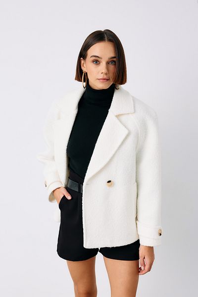 Sateen Ekru Brand Short Boucle Coat