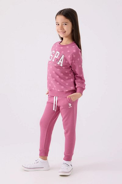 U.S. Polo Assn. Σετ φόρμας για κορίτσια με ροζ πουά με τρεις κλωστές