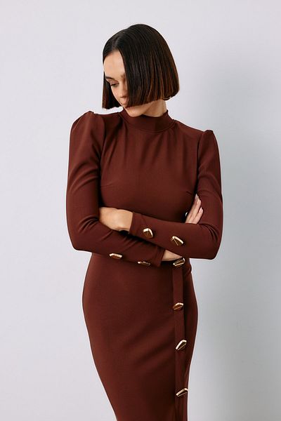 Sateen Button Detailed Crop Blouse - Brown