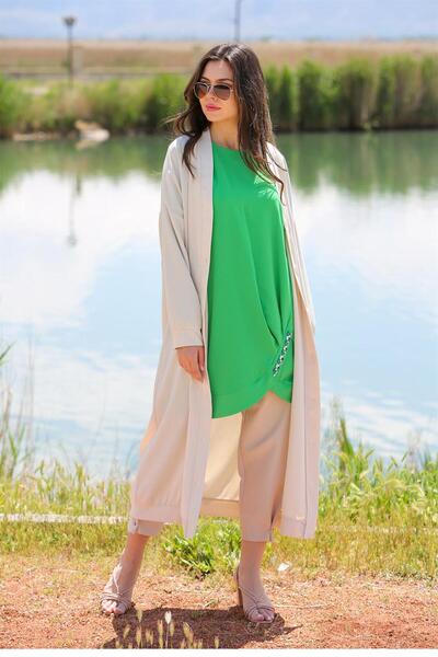 Puane V-Neck Aerobin Women's Hood - Front Button, Puane, 10244 BEIGE