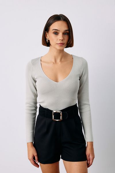 Sateen Tricotaj Crop cu decolteu în V - GRI
