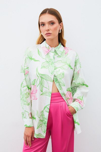 Sateen Colorful Patterned Casual Shirt - Green
