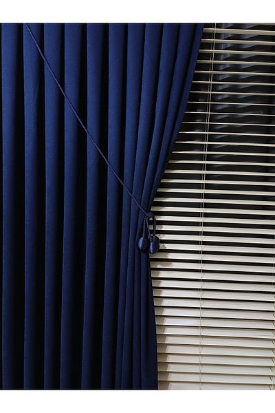 venedik home Dark Dark Blue Color Island Background Curtain Luxury Velvet Textured 1X3 Close Pleat