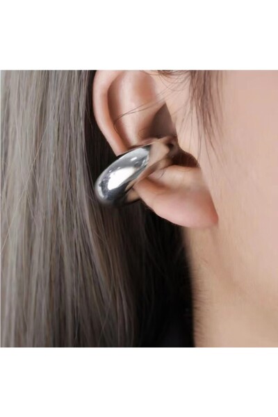 AURRARİ Silver C Bombeli Earcuff Geniş Halka Kıkırdak Küpesi