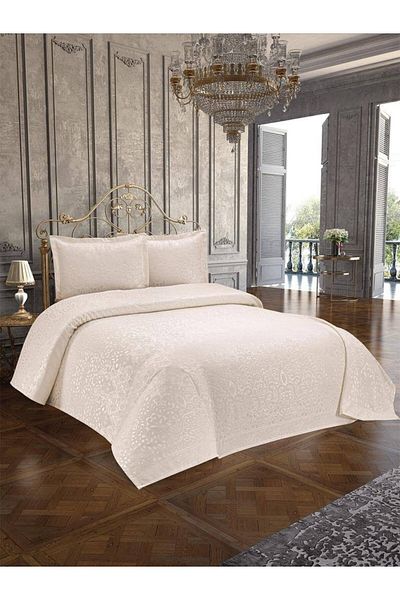 Nevresim Dünyası Anna Karina 3 Piece Double Bedspread Royal Ecru