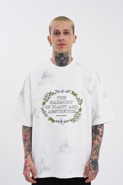Machinist Ανδρικό μπλουζάκι εκρού Oversize Flowers