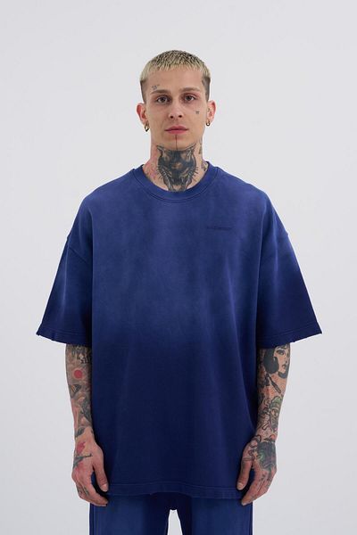 Machinist Navy Blue Oversize T-Shirt - Men's Washed Transition Printed