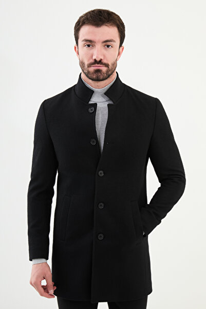 Mcr Прямий Slim Fit чоловічий кашеміровий пальто з коміром-стійкою, чорний - ...