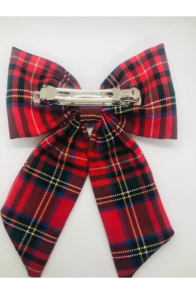 diclecollection Plaid Patterned Fabric Red Bow Automatic Clip Buckle Hair Accessory