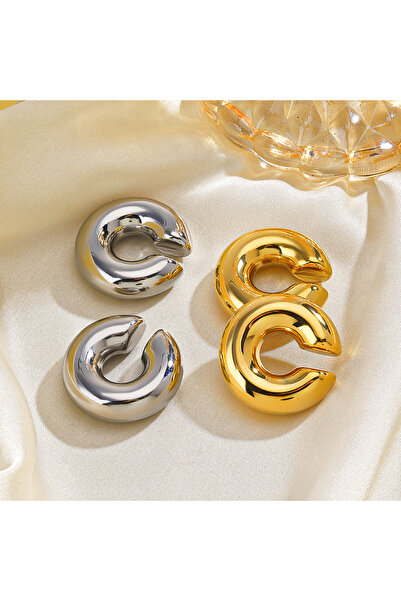 AURRARİ Silver C Bombeli Earcuff Geniş Halka Kıkırdak Küpesi