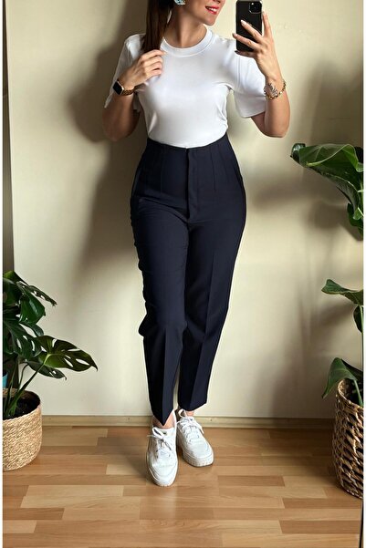 Butik LACİVERT YÜKSEK BEL PENSLİ PANTOLON