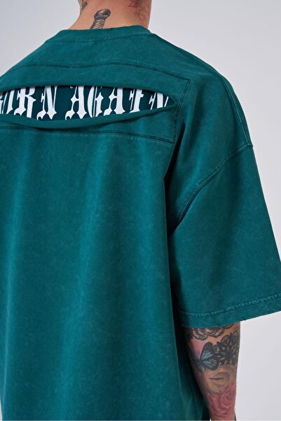 Machinist Men's Oversize Petrol Spotted T-Shirt - Washed Hidden Patch