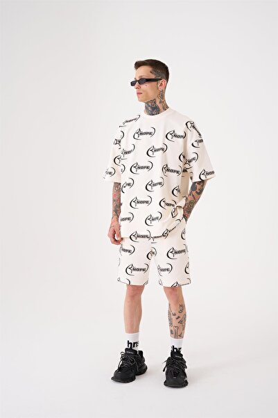 Machinist Men's Nope Printed Relaxed Off-White Shorts