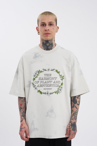 Machinist Ανδρικό μπλουζάκι σε γκρι Oversize Flowers