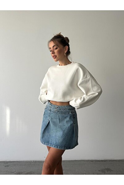 mydukkan.co Pileli Denim Etek Mavi